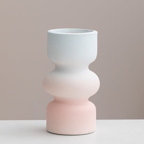Handmade Ceramic Gradient Vase, Dopamine Geometric Matte Flower Vessel